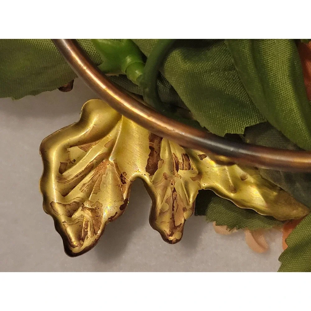 Vtg retro 80s Floral Wreath‎ Unisex OS Peach Gold Shabby Chic Heart Wall Decor